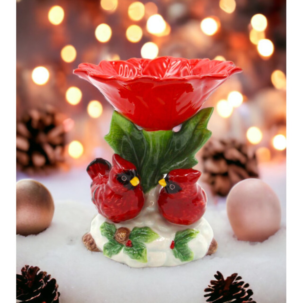 Cardinal Candy Dish With Red Flower Home Decoration Gift Idea Interior Decor